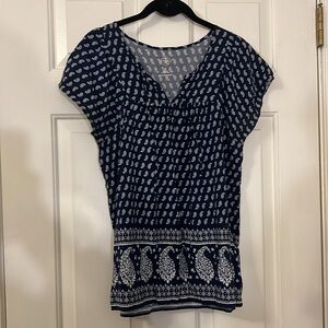 St. John’s Bay Paisley Blouse - Navy and White - Size M